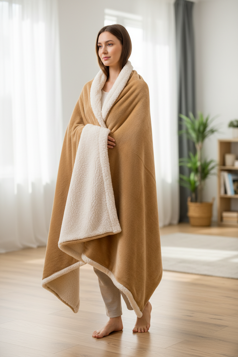Couverture en tissu polaire beige crème chaud et doux à texture moelleuse