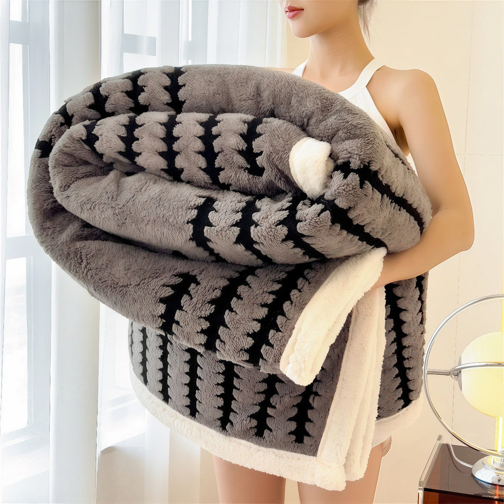 Couverture polaire grand confort Plaid polaire, gris noir à doublure blanche douce