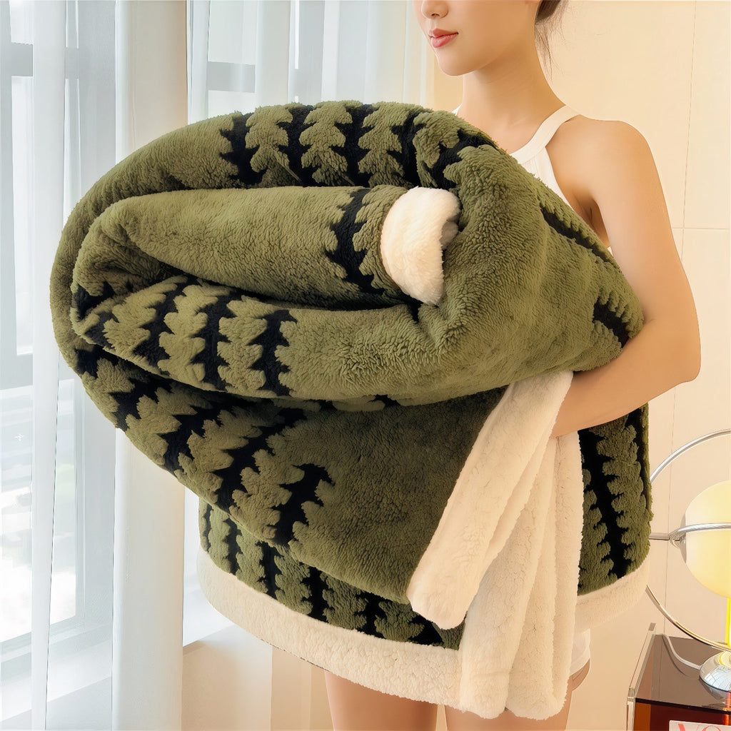 Couverture polaire Plaid polaire grand confort vert olive noir à motifs moelleuse