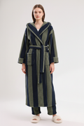 Robe de chambre chaude à capuche rayée vert olive et bleu marine