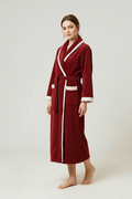 Robe de chambre chic femme en velours marron avec bordures blanches