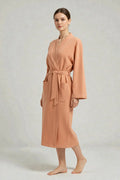 Robe de chambre en lin style kimono pêche à manches longues à poches