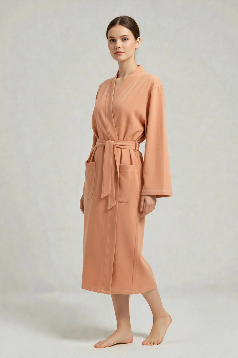 Robe de chambre en lin style kimono pêche à manches longues à poches