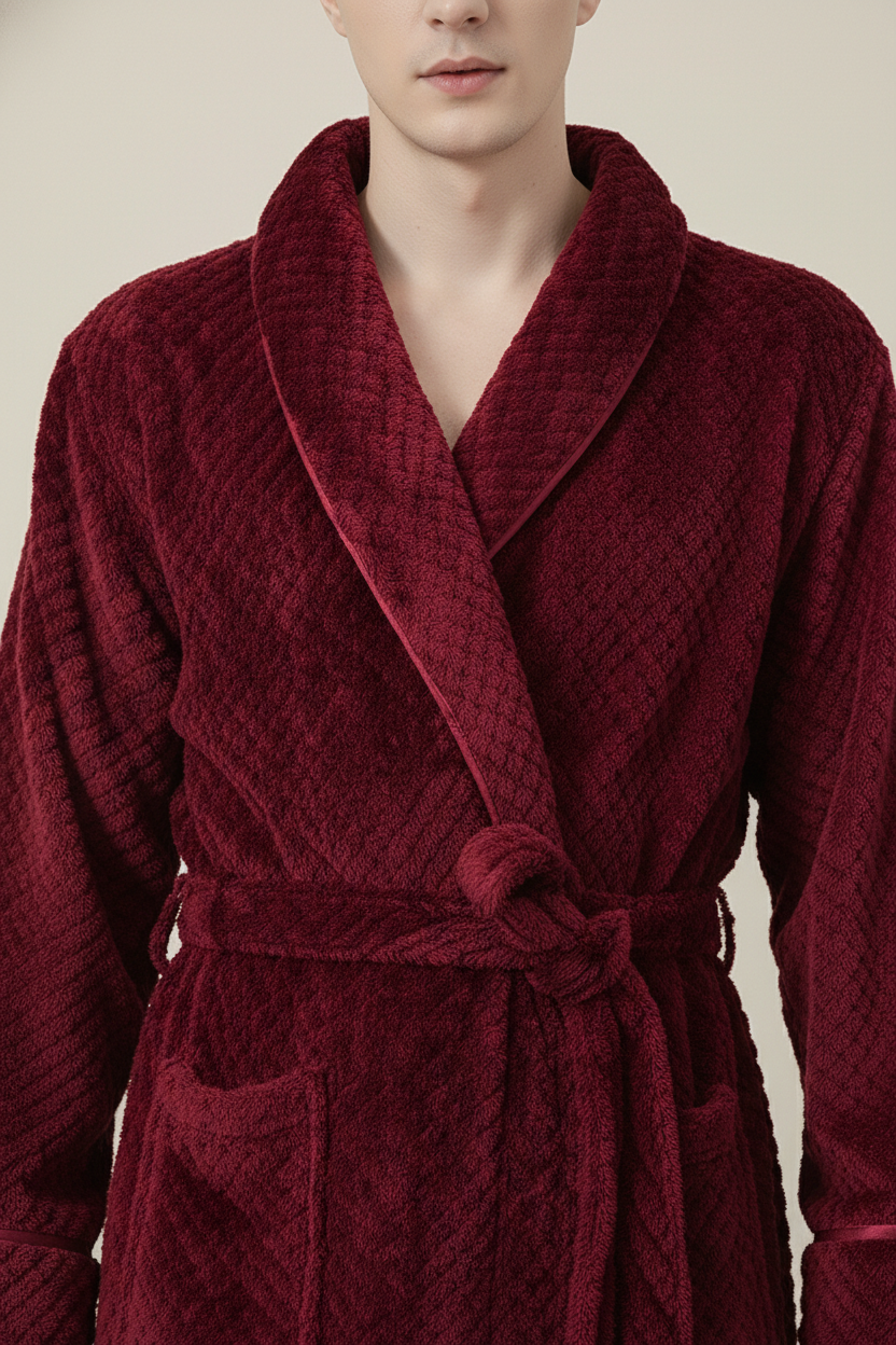 Robe de chambre en polaire douce rouge matelassée à col large