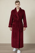 Robe de chambre en polaire douce rouge matelassée avec ceinture