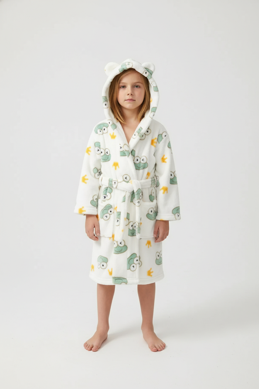 Robe de chambre enfant grenouille blanche plush avec grenouille et étoile