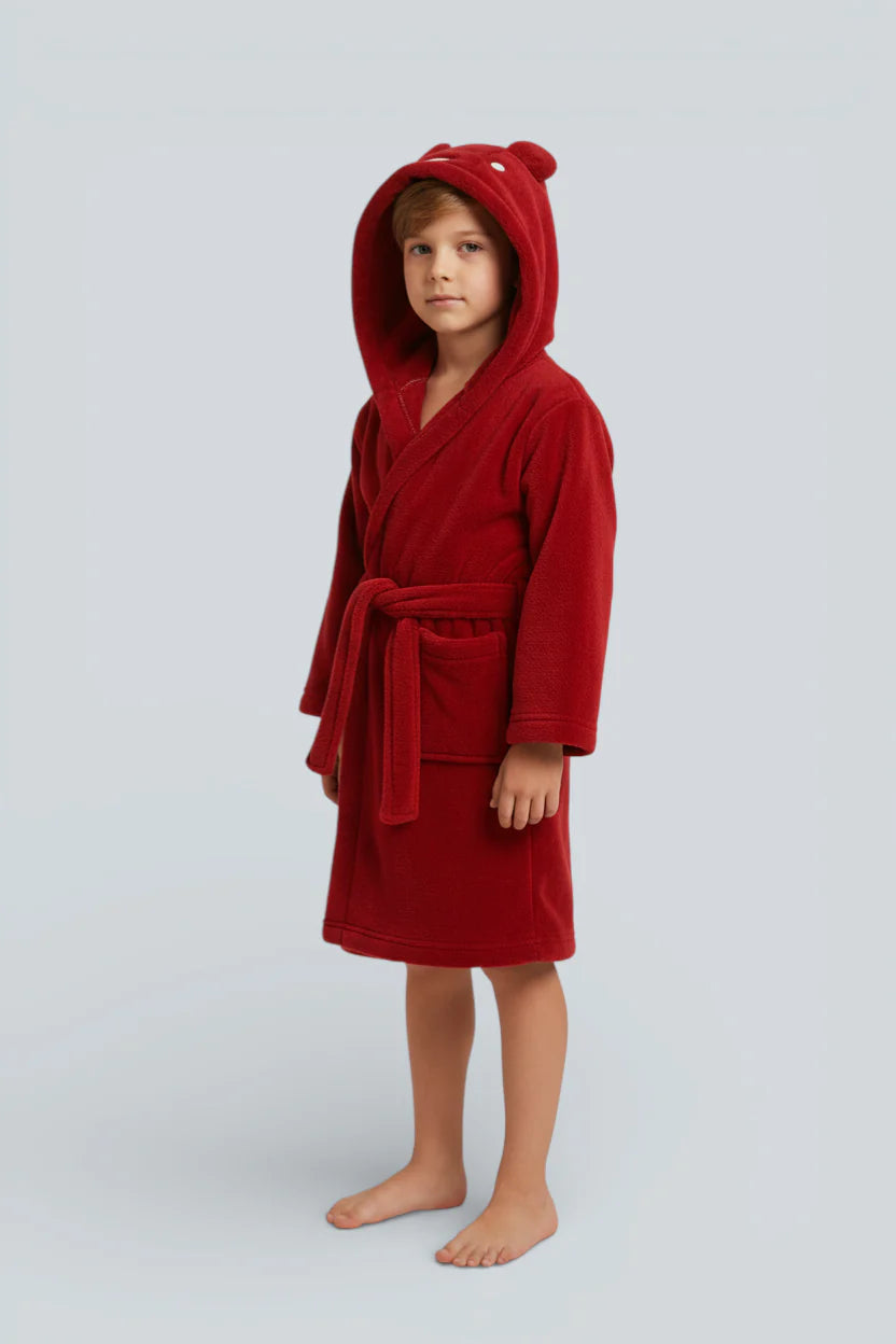 Robe de chambre enfant lapin rouge en peluche douce à capuche