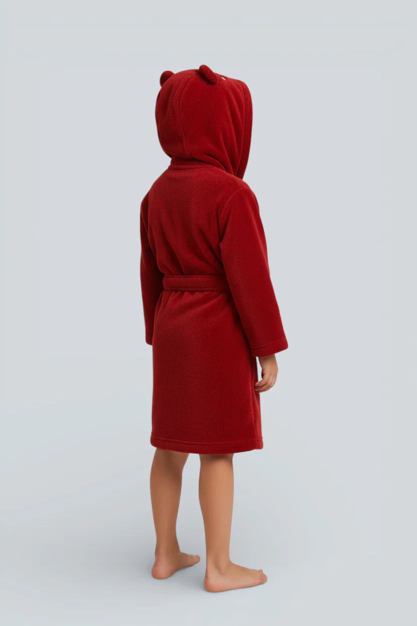 Robe de chambre enfant lapin rouge à capuche avec oreilles d’ours en velours