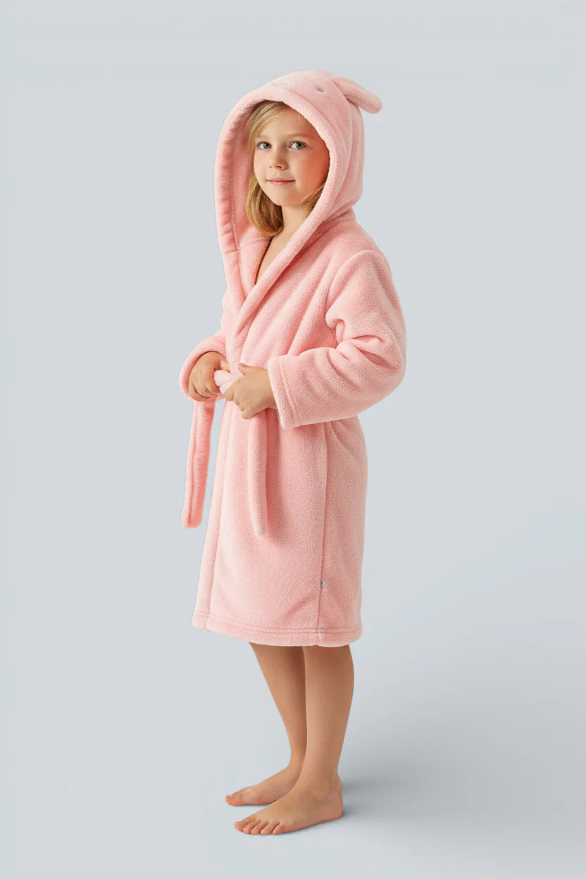 Robe de chambre enfant lapin rose peluche à capuche oreillettes