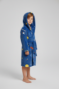 Robe de chambre enfant lune bleue en peluche avec capuche motifs espace