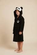 Robe de chambre enfant panda noire en peluche avec capuche panda et pattes brodées
