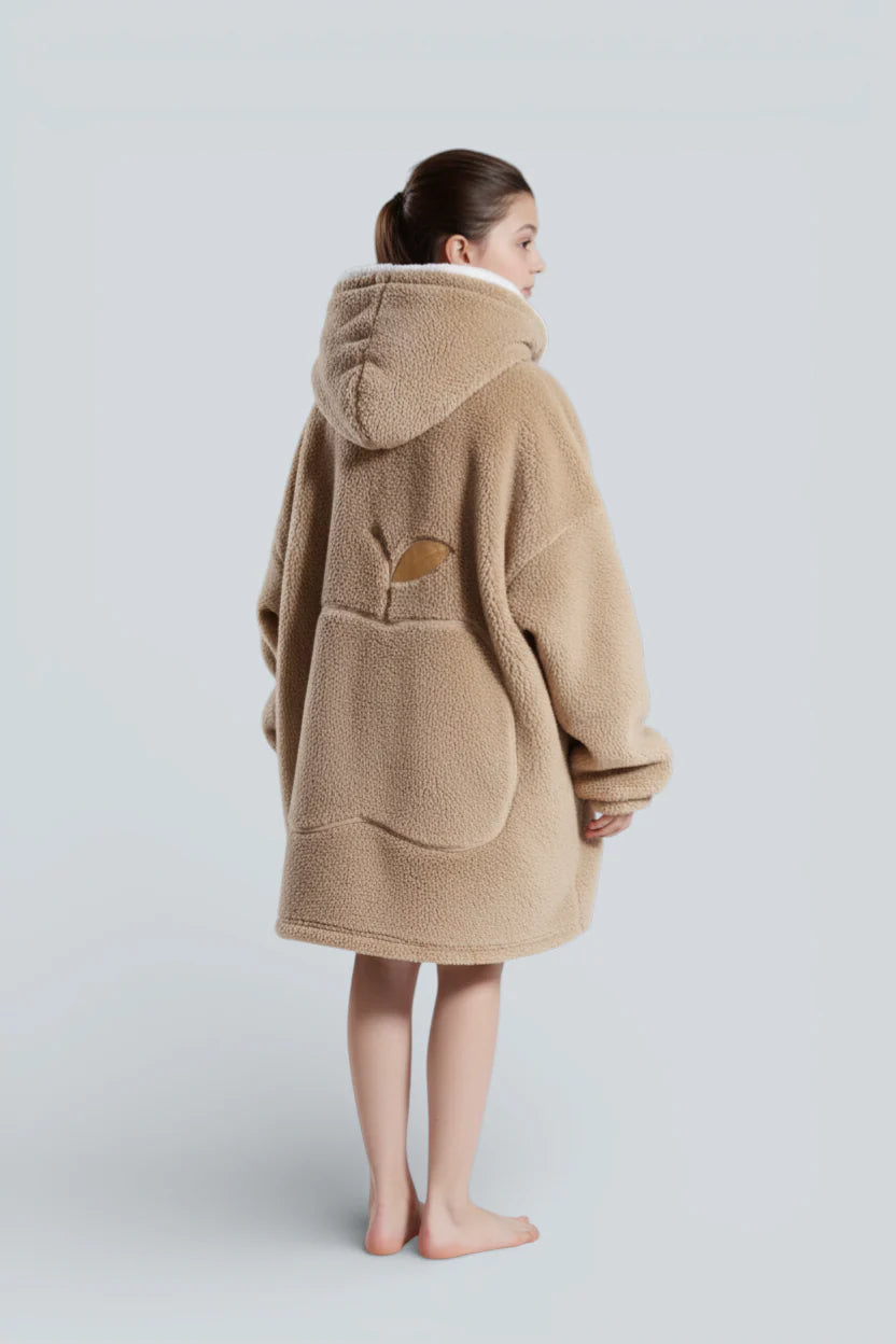 Robe de chambre enfant polaire camel douillette à capuche blanche
