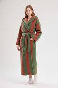 Robe de chambre femme chaude à rayures vertes et rouille en tissu moelleux