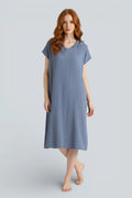 Robe de chambre femme légère en coton bleu clair à capuche texturée