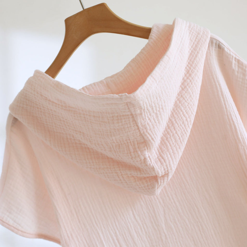 Robe de chambre femme légère en coton rose poudré texturé