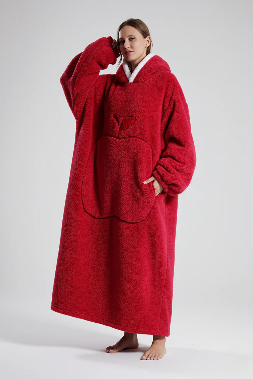 Robe de chambre femme polaire épaisse rouge pomme plush longue chaude
