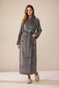 Robe de chambre femme en velours gris anthracite avec ceinture