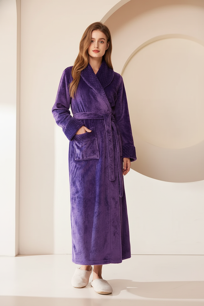 Robe de chambre femme velours prune plush texture douce