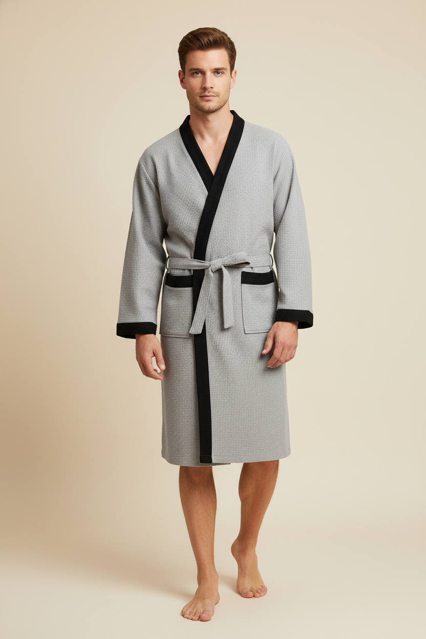 Robe de chambre homme grande taille gris et noir à carreaux