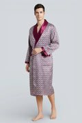 Robe de chambre homme satiné Santorin, motif géométrique violet-gris, satin bordeaux