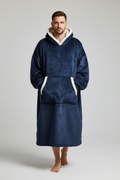 Robe de chambre homme navy blue à capuche doublée polaire blanche