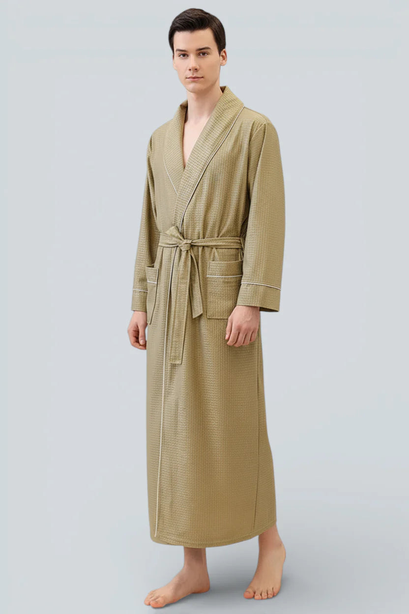 Robe de chambre légère homme Marbella beige texturée à ceinture et poches