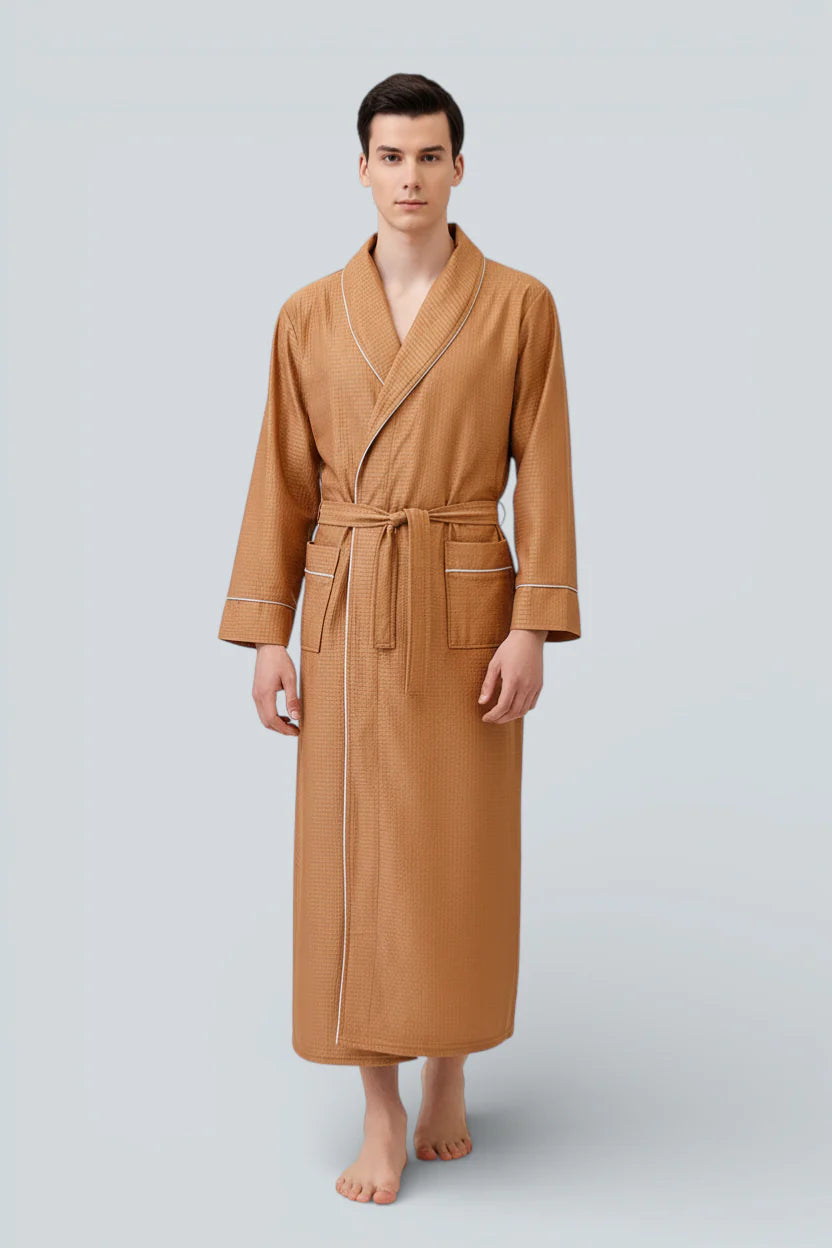 Robe de chambre légère homme Marbella en tissu beige texturé à manches longues