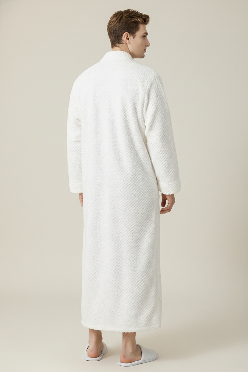 Robe de chambre longue zippée homme blanche à motif matelassé texturé