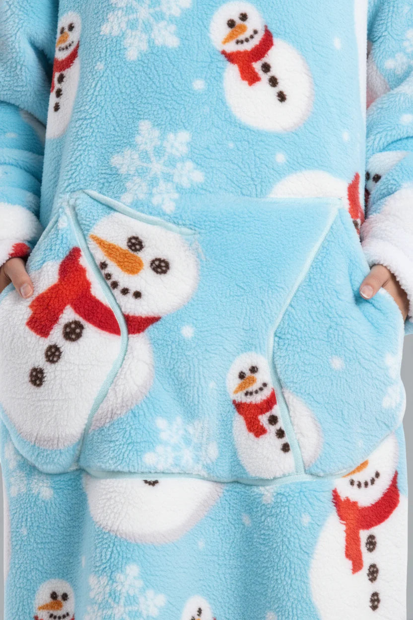Robe de chambre bonhomme de neige bleu clair à motifs flocons