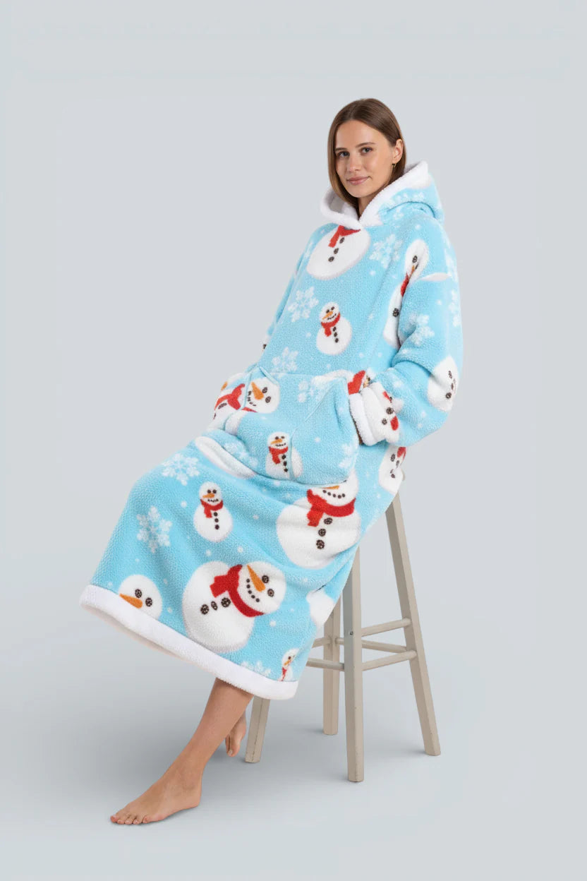 Robe de chambre motif bonhomme de neige bleu clair en polaire
