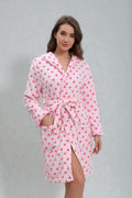 Robe de chambre rose en peluche à motif cœur rose foncé, capuche et ceinture