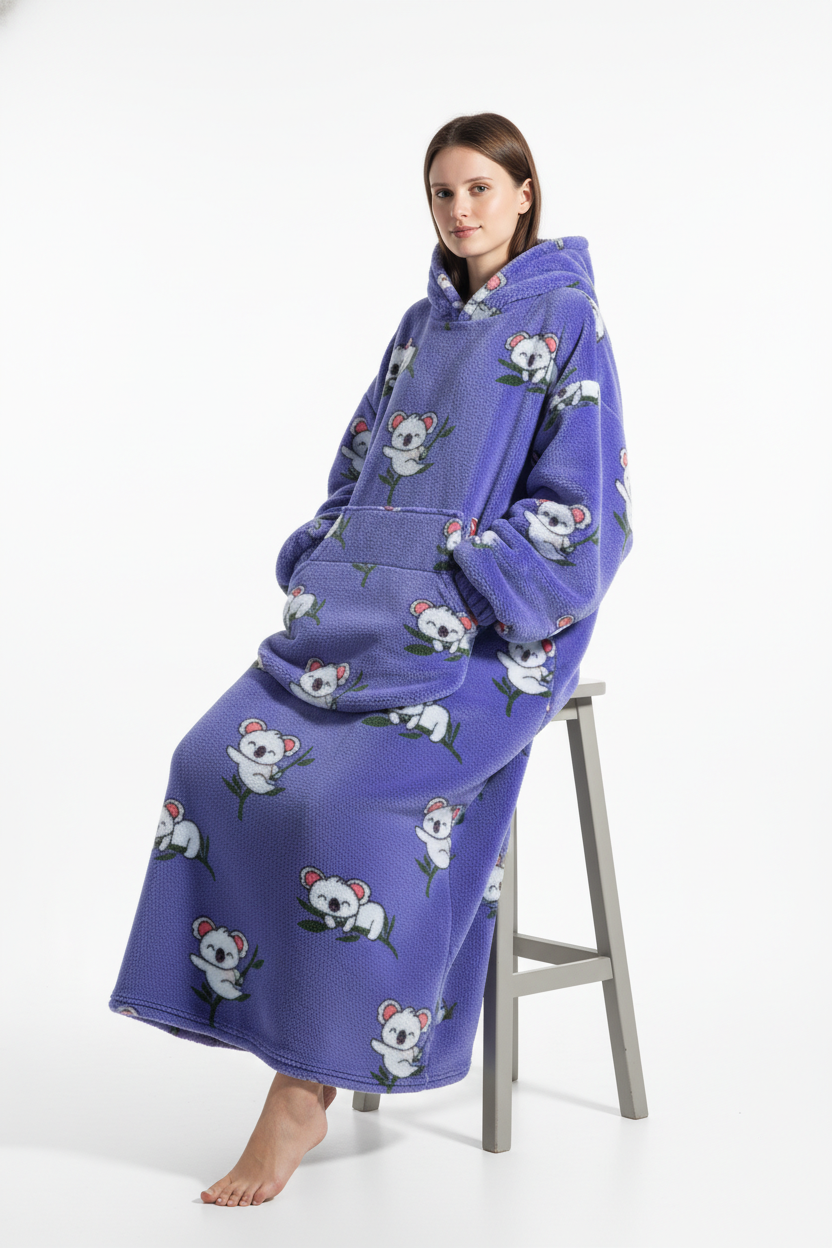 Robe de chambre polaire violette à motif koala moelleux