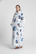 Robe de chambre polaire pingouin blanc motifs flocons accents bleus