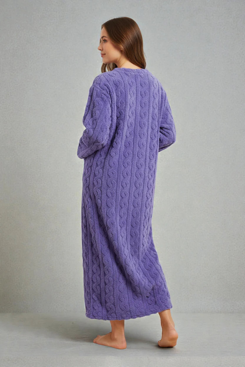 Robe de chambre polaire confort lavande câble tricoté douillette