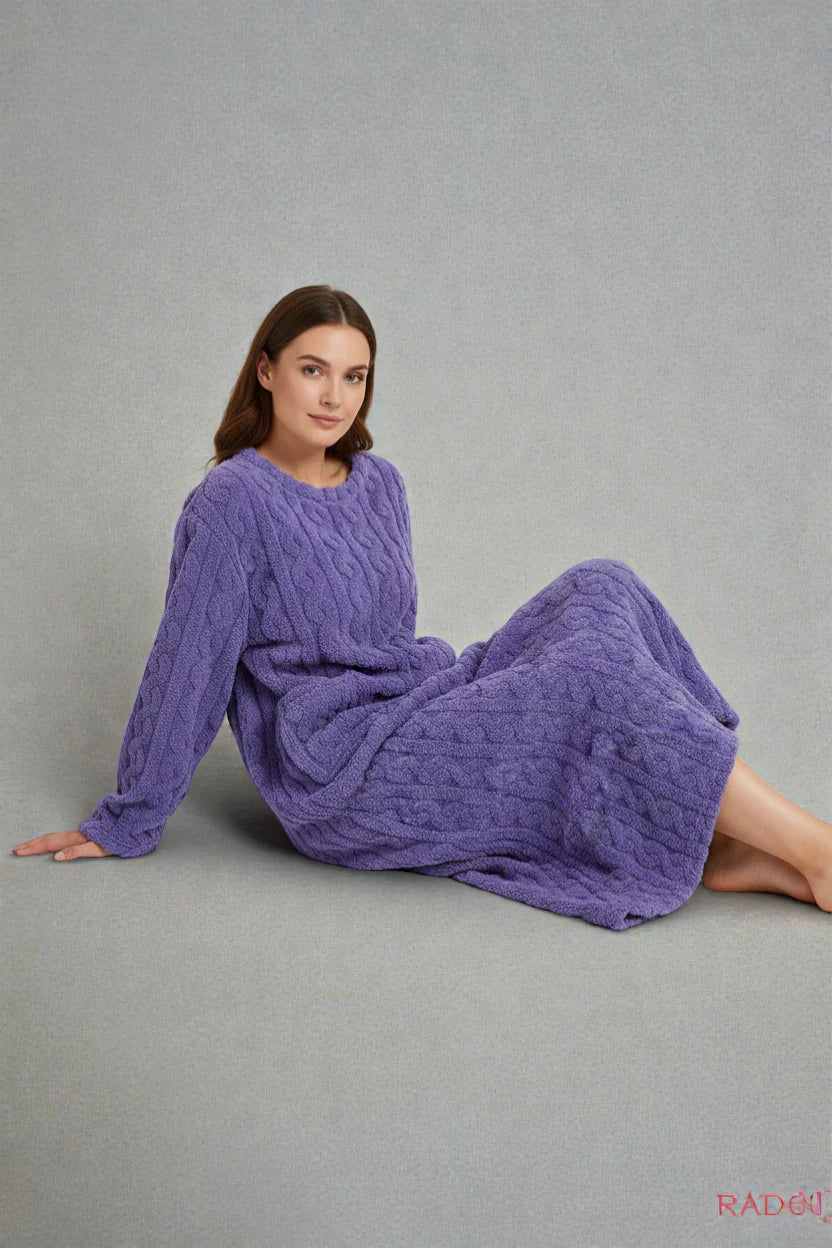 Robe de chambre polaire confort lavande maille câble manches longues fluide