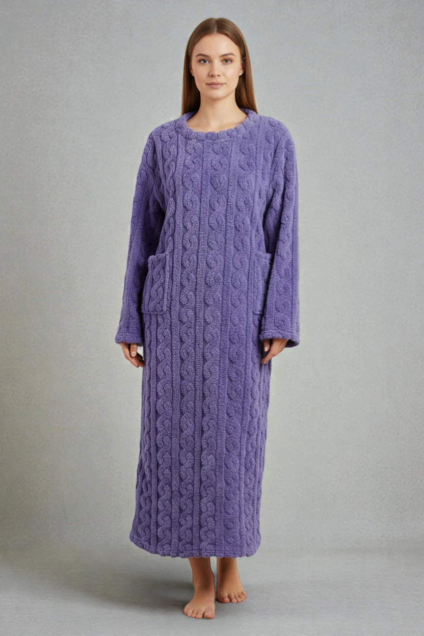 Robe de chambre polaire confort lavande à tricot câblé et poches
