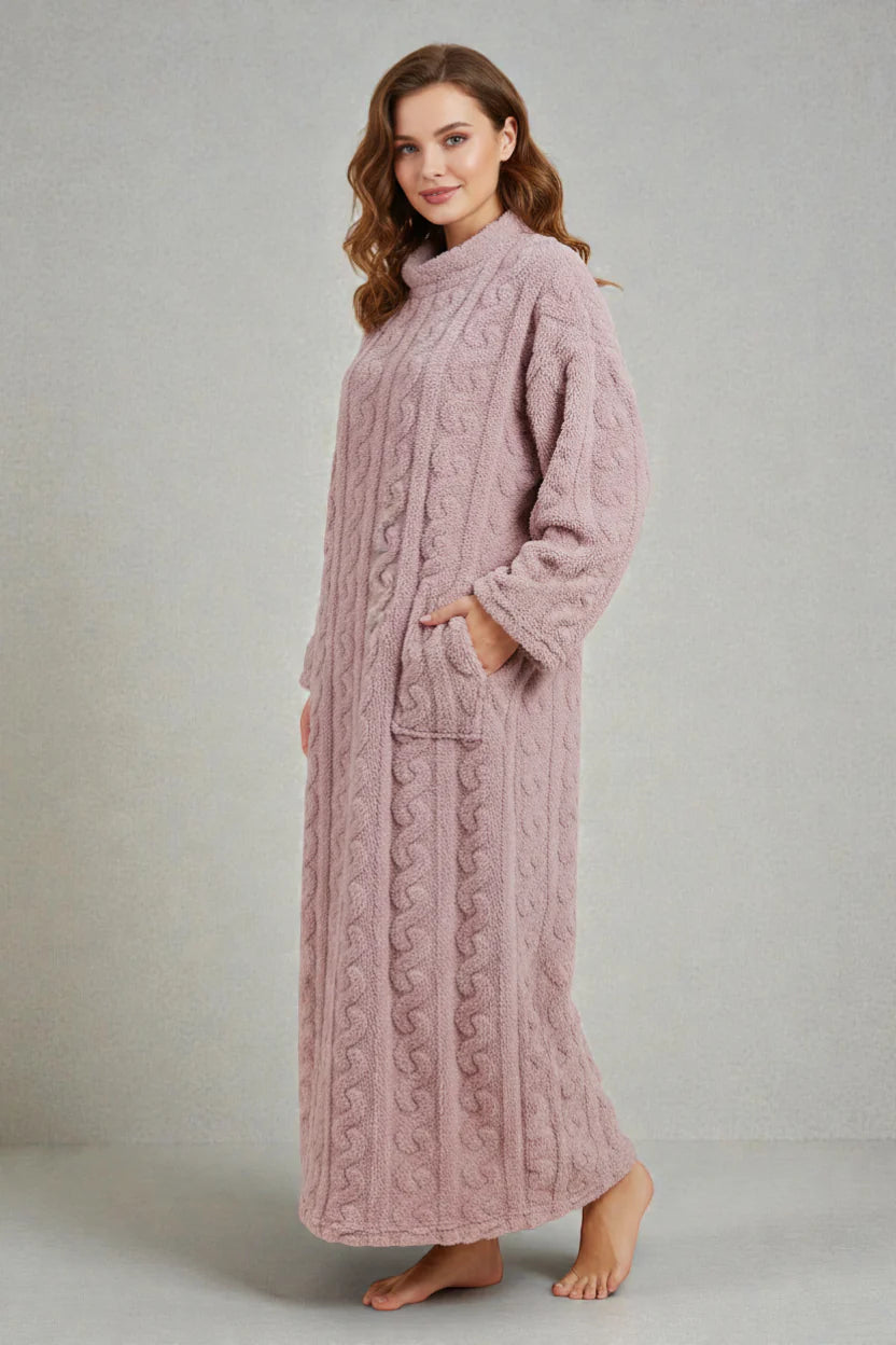Robe de chambre polaire confort en rose poudré texturé à manches longues