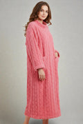 Robe de chambre polaire confort rose, maille câblée, doublure polaire