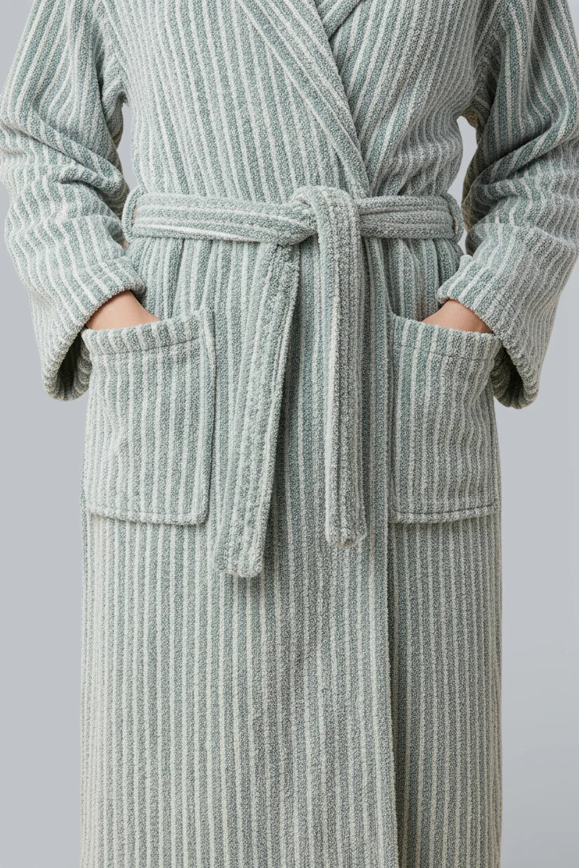 Robe de chambre polaire élégante rayée verte douce à poches