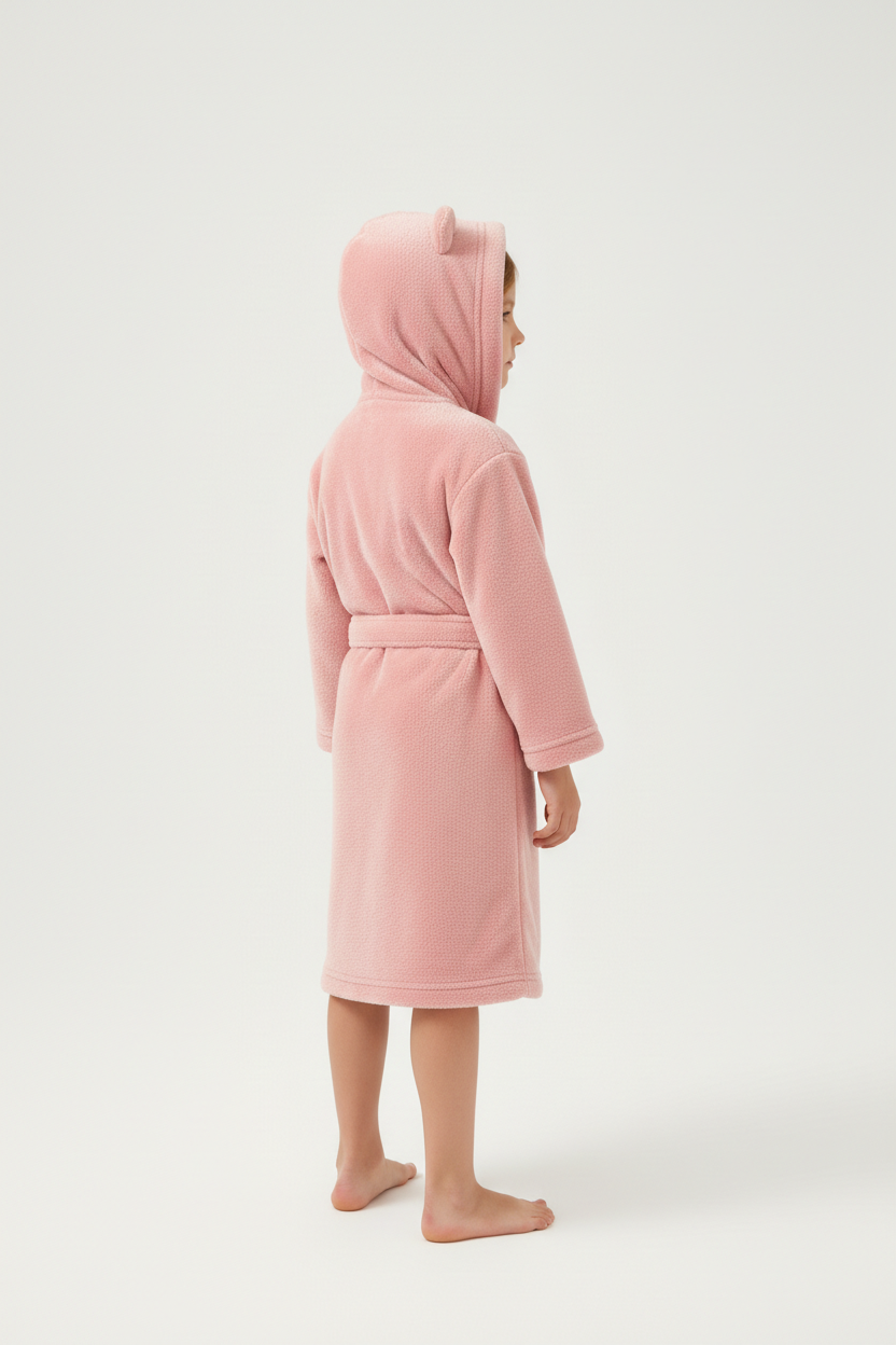 Robe de chambre polaire enfant ourson rose douce à capuche oreilles ours