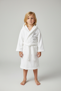 Robe de chambre polaire enfant ourson blanche à capuche avec ours brodé