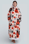 Robe de chambre polaire Halloween crème cozy avec citrouilles et fantômes