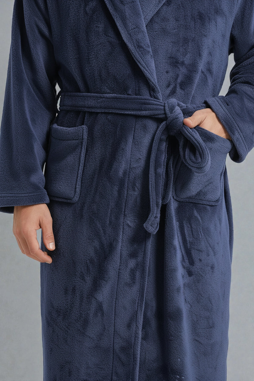 Robe de chambre polaire Alaska bleu marine homme avec ceinture et poches