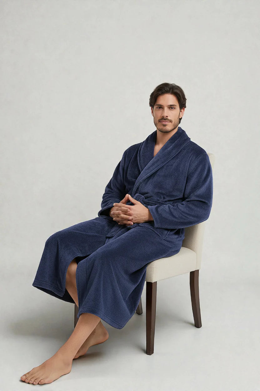 Robe de chambre polaire Alaska bleu marine veloutée à enroulement