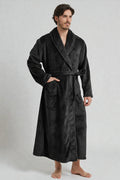 Robe de chambre polaire Alaska noire en plush velouté à ceinture auto-serrante