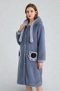 Robe de chambre stitch boutonnée femme bleu clair plush à capuche et poches rondes